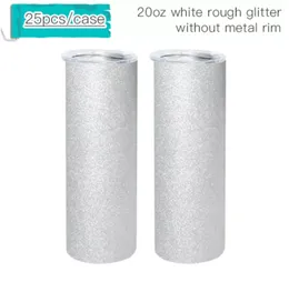 US Warehouse 20oz sublimering Vit grov glitter tumlare raka tomma koppar utan metallkant Proterabel vattenflaska med lockstrå B6