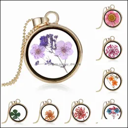 Pendant Necklaces Necklace Fashion Pretty Romantic Crystal Glass Floating Locket Dried Flower Plant Chain Locke Yydhhome Dro Yydhhome Dhhyr