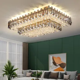 Moderne, luxuriöse, rechteckige LED-K9-Kristall-Deckenleuchten, Lampe, Wohnzimmer-Kronleuchter, einfache Haushalts-Schlafzimmer-Befestigung, rauchgraue Kristall-Pendelleuchten