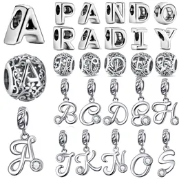 925 Sterling Silver Dangle Charm Alphabet Letter Charms Bead Fit Pandora Charms Bracelet DIY Jewelry Accessories