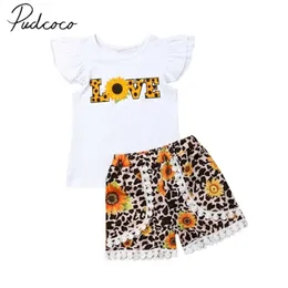 Baby Summer Clothing Toddler Born Kid Girl kläder Love Letter T Shirt Topps Tassel Short Sunflower Outfits Set 1 6t 220620