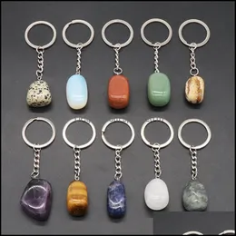 Artes e artesanato Irregar Natural Crytal Stone Keychains Rings Principais anéis serventes de cura colorida Decoração de carro ChaKyrings keyholdte Sports2010 dhywl