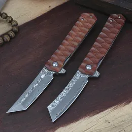 Oferta specjalna R0709 Flipper Składanie noża 76 Warstwy VG10 Damascus Steel 76 Warstwy Ostrze Rosiew Rosiew Rosiew Bull Bull Szybkie noże kieszonkowe EDC