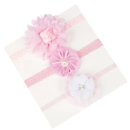 Baby flickor fast färg handgjorda blomma pannband elastiska hår tillbehör barn pärla huvudbonader nyfödda festdekor