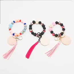 Foreign trade new food grade silicone beads bracelet keychain Halloween gift tassel pendant key ring wholesale multi-color optional