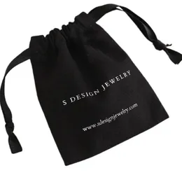 Sacchetti regalo in cotone nero di qualità superiore 8x10cm 9x12cm 10x15cm 13x17cm Sacco di gioielli personalizzati Sacchetti con coulisse per trucco 220613