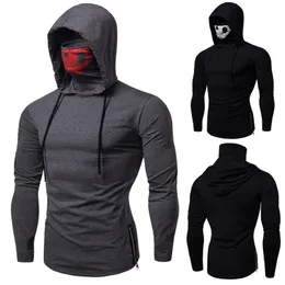 Mens Gym Thin hoodie Långärmhuvtröjor med masksweatshirt Casual Splice Large OpenForked Mask Hoodie Sweatshirt Hooded Tops 220813