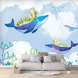 Wallpapers Milofi Custom 3D Wallpaper Mural Nordic Cartoon Whale Children's Room Background Wall Living Bedroom Decoration Painting WaWa