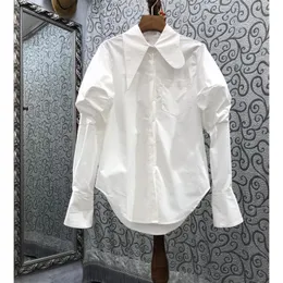 Blusas de mujer camisas asimétricas blancas mujeres soplo manga suelta elegante oficina dama outwear abrigos de calidad superior