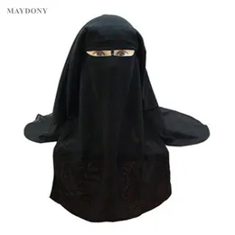 무슬림 반다나 스카프 이슬람 3 레이어 niqab burqa bonnet hijab 캡 베일 헤드웨어 검은 얼굴 커버 아바야 스타일 랩 헤드