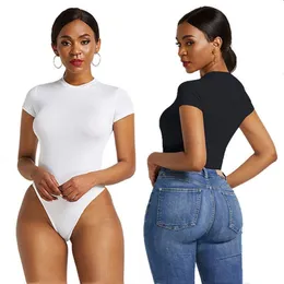 Kadınlar Tulumlar Kadın Yuvarlak Boyun Kısa Kol Tişörtleri Temel Bodysuits Tasarımcı Seksi Siyah Sıkı Bodysue