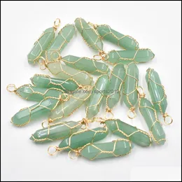 Konst och hantverk Guldtr￥d Naturlig stengr￶n Aventurine Charms Hexagonal Healing Reiki Point Pendants For Jewely Making D Sports2010 DHJXL