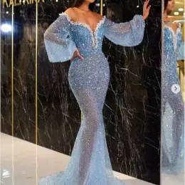 UPS Mermaid Prom Evening Dresses Real Pictures Luxury Heavy Pearls Sequined Gowns Abiti Da Cerimonia Da Sera Formal Long S