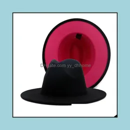 Breda randen hattar kepsar hattar halsdukar handskar modetillbehör svart dubbelsidig färg matchande ull filt hatt band dekor kvinnor män platt p