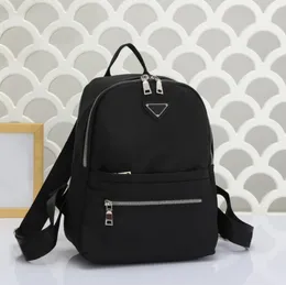 Nylon Backpack Shoulder Bags Unisex Classic Black Back Pack Triangle Sign Metal Zipper High Quality Pockets Schoolbag