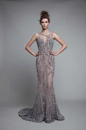 HOT! Berta 2022 Crystal Beaded Evening Dresses Luxury Open Back Mermaid Prom Gpen Long See Through Formal Party Pageant Wear