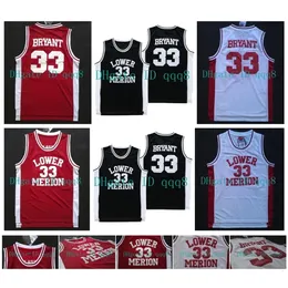 NC01 NCAA Lower Merion 33 Bryant Jersey College High School Jersey Red Branco Preto 100% Costura de basquete Camisas de basquete