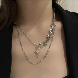 Chokers ins vind dubbel laminerad klavikelkedja ljus lyxig vit opal stjärnstjärna diamant hänge halsband elle22