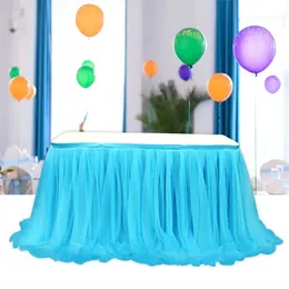 Wedding Dinning Dinner Tablecloth White Pink Blue Gauze Table Skirt Elegant Party Decoration Blue Tablecloth 201007