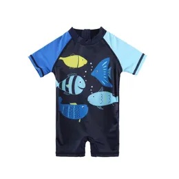 Женские купальники Wishere One Piece Swimsuit Kids Boys Print Print Prant Plaging костюм короткие рукава защита от солнца Sunsuitwomen's