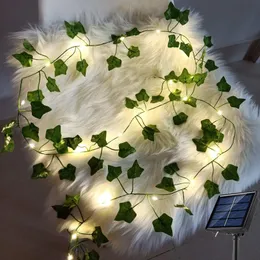 سلاسل زخارف عيد الميلاد 2023 شمسية تعمل LED Ivy String Light Vine Fairy 10M 100 Green Leaf Garling Outdoor Garlandledled