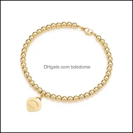 Zroszony 100% 925 Sterling Sier Tag miłość oryginalny klasyczny w kształcie serca różowe złoto bransoletka z koralików kobiety biżuteria prezenty osobowość Drop Delivery 2021 koralik