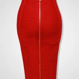 16 Kolory XL XXL Sexy Stałe Zipper Pomarańczowy Niebieski Czerwony Czerwony Biały Różowy Bandaż Spódnica Kobiety Elastyczne Bodycon Letni Ołówek 58cm 220317