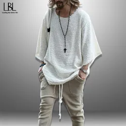 Hemden Männer Frühling Mens Aushöhlen Leinen Hemd Männlich Sexy Tiefem O Neck Shirts Casual Einfarbig Pullover Lose Tops 220526