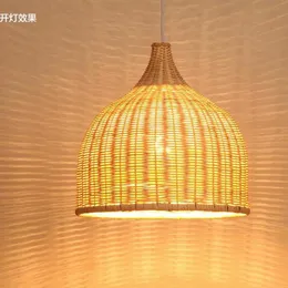 Pendellampor bambu korg rotting skugga lampor fixtur rustik japansk stil tatami hängande lampa luster armatur matbord rumrum