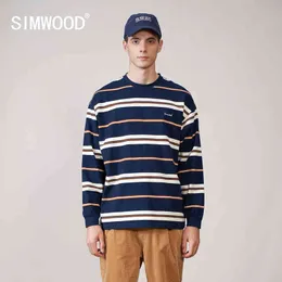 SIMWOOD 2022 Spring Winter New Thick Heavyweight Oversize Long Sleeve T-shirts Men 100% Cotton Plus Size Pullovers SK130762 T220808