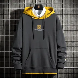 Erkek gündelik hoodies harajuku kapüşonlu sweatshirt moda erkekler sahte iki parça kapüşonlu hip hop kazaklar erkek baskılı sokak kıyafetleri 220816