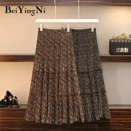 Beiyingni High Waist Skirt Women Vintage Floral Printed Casual Korean XL4XL Skirts Ladies Fashion Maxi Retro Skirts 210311