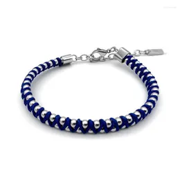 Gliederkette Runda Perlenarmbänder für Männer 22 cm blaues Textilseil Edelstahl Accessoires handgefertigter Herrenschmuck Geschenke Trum22