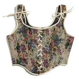 Bälten Floral Bustier Crop Top Vintage Topps Tank Corset för kvinnor att slitna midjan Cincher Backless Beltts