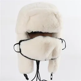 Berets عالية الجودة Ushanka 2022 Thermo Winter Faux Fur Hat Women Womber Hats Darm Whare Gink Ski Eyflaps Mask Soviet Russian Snow Cap