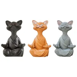 Meditation Statue Cat Zen Yoga Decorative Figure Resin Decor Sculpture Collection Craft 220426