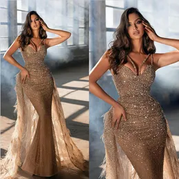 Arabic Beads Sparkly Mermaid Evening Dresses Sexy V Neck Sequins Prom Formal Party Gowns vestidos de fiesta