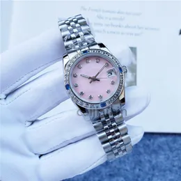 Damowe automatyczne mechaniczne zegarek Diamentowy pierścień różowa twarz Pasek ze stali nierdzewnej 28/11 mm mały rozmiar