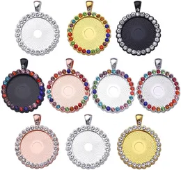 Colares de pendentes 10pcs coloridos bandeja de strassina bandejas redondas em branco Cabochon Configurações para jóias DIY Fazendo jóias de suprimentos