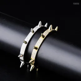 bangle iced out Zirconia Zirconia propike spike open cuff women gold cle cz bracelet men hip hop bling joledry inte22