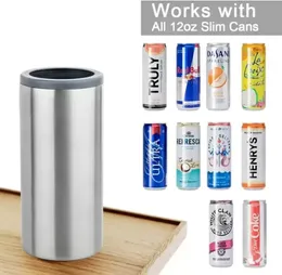 Stok 12oz İnce Tumblers Soğutucu Paslanmaz Çelik Gümüş Bira Soğuk Kaleci Çift Duvar Yalıtımlı Vakum Kola İçecek İçecek Bira Tutucu