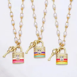 عالي الجودة CZ Micro Pave Lock Key Necklace Gold Gold Plated Bear Chain Jewelry