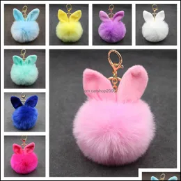 Party Favor Event Supplies Festive Home Garden Pompom Keychains Gift Fake Rabbit Ear Fur Ball K Dhknq