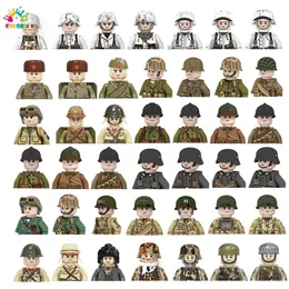 Kids Toys 10pcs lot WW2 Military German Figures Building Blocks 4 Sides Printing US Soveit France Soldiers Bricks For 220715