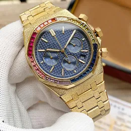 Klassisk f￤rg diamant mens titta p￥ kvartsr￶relse tittar 41 mm aff￤rs armbandsur montre de luxe special rostfritt st￥l rem