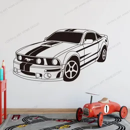 Duży Mustang samochód mięśni pojazd Auto gra naklejka ścienna chłopiec pokój dziecięcy wyścigi Super samochód GTR naklejka ścienna sypialnia Vinyl Decor rb196