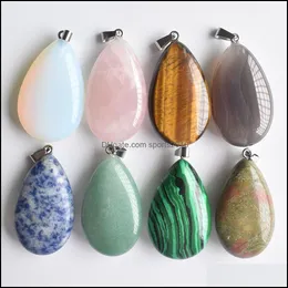 Konst och hantverk Arts Gifts Home Garden 25x40mm Natural Stone Rose Quartz Waterdrop Shape Pendants Charms f￶r halsband Jewe Dhfhk