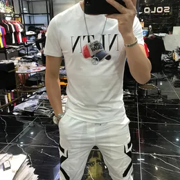 2022 New Summer Men's T-Shirt مطبوعة من القطن القطن الذكور ذكور قبعة محطمة وسيم قميص Men Hip-Hop Streetwear Tops Man Clothing White Black M-4XL