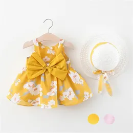 Vestidos de menina babados baby define férias meninas sem mangas arco floral praia infantil veste de chapéu de verão princesa criança para weddinggirl's