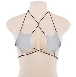 Donne Shiny Metallic Star Strappy Tube Top Top Top Sexy CamiSole Halter I rave intorno al reggiseno a banda in pizzo su Bralette Tank Bianco Bianco